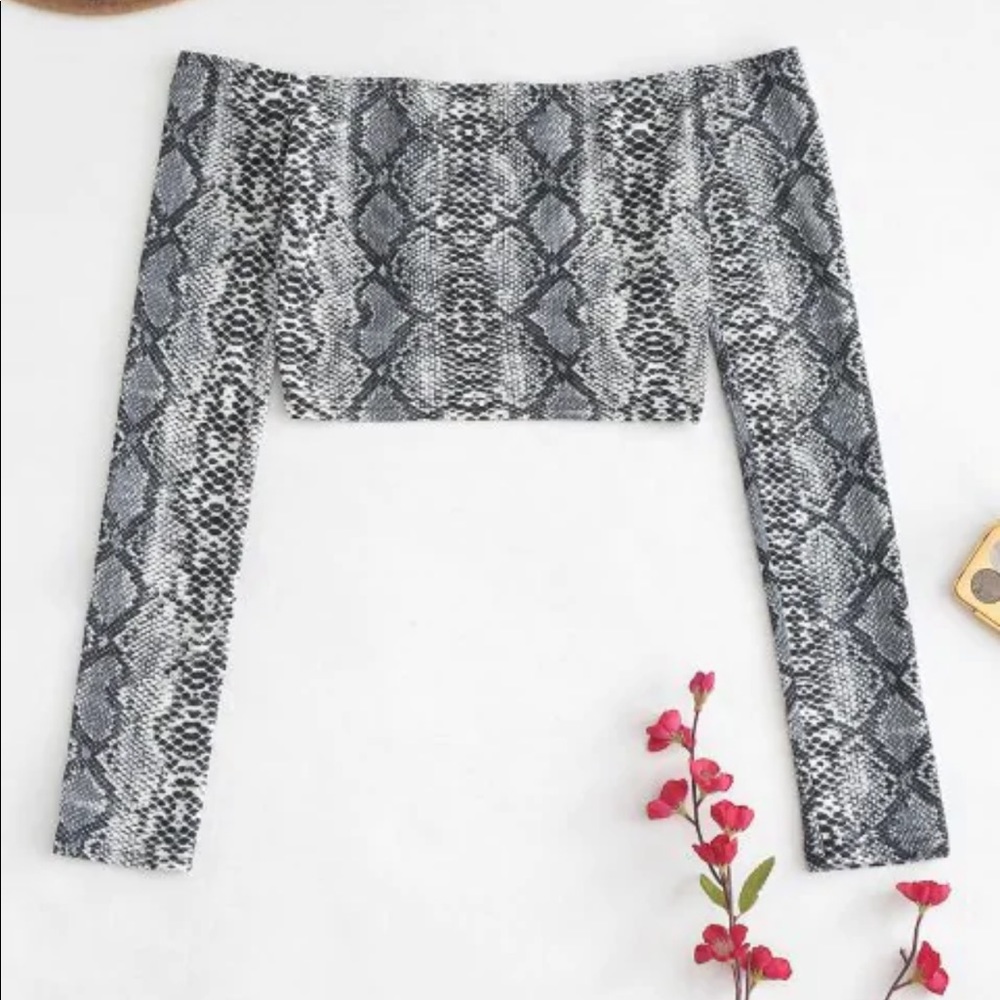 Snake Skin Off The Shoulder Crop Top